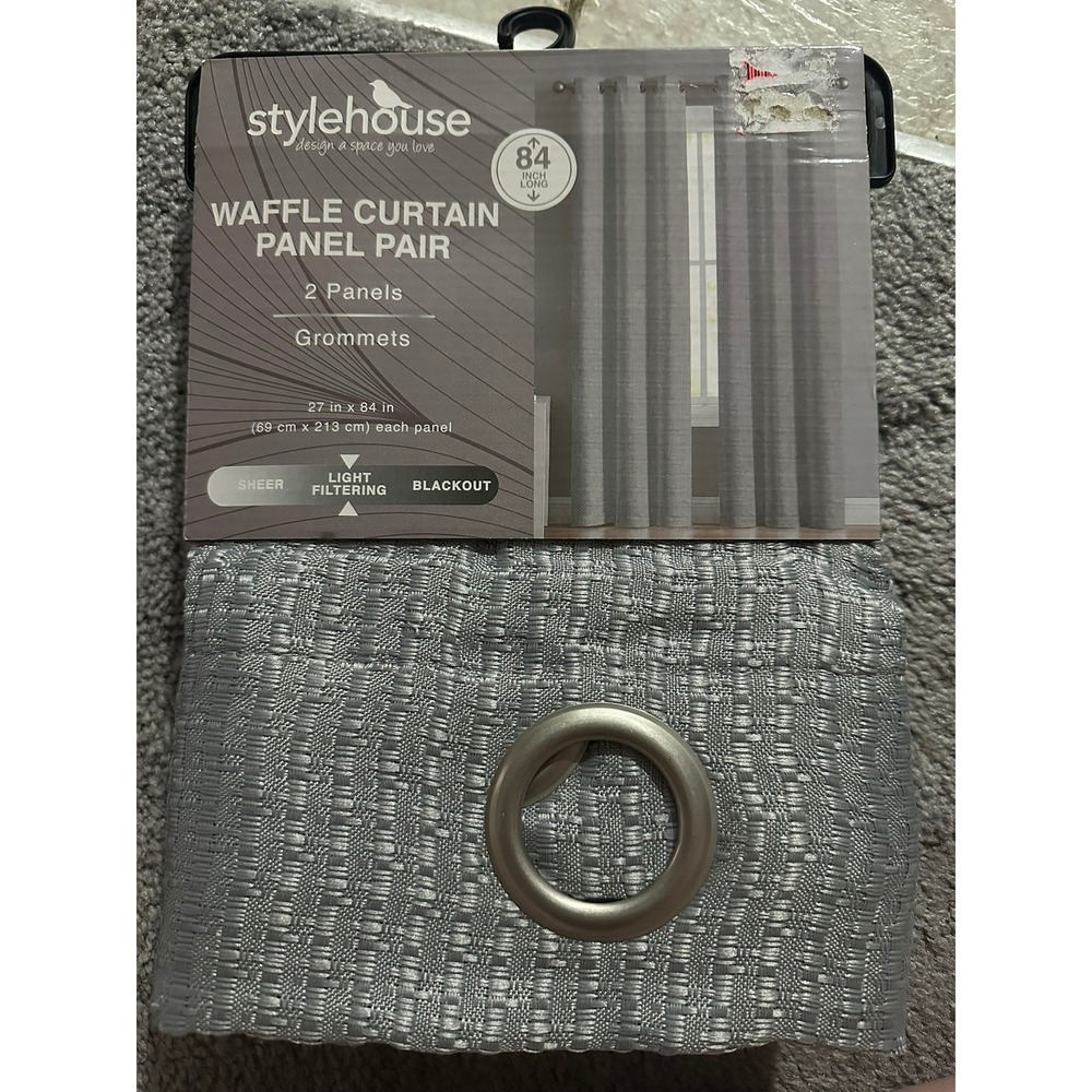 Stylehouse | Waffle Curtain Panel Pair Silver Grey Grommet 27x84 Light Filtering